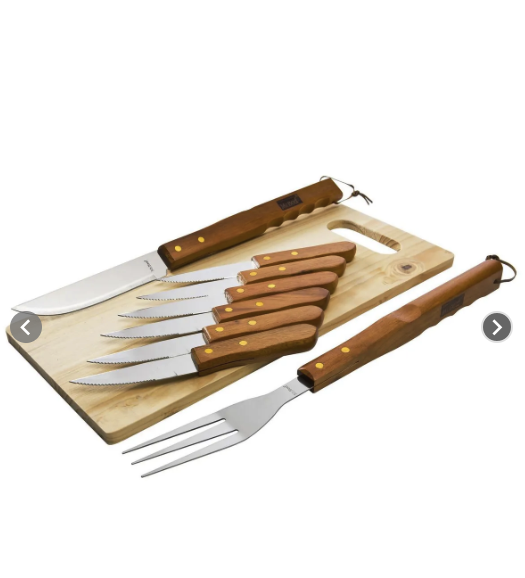 Kit Asado 8 Piezas Con Tabla Para Parrilla